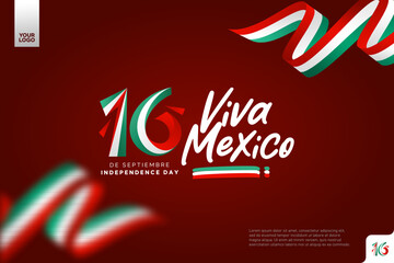 Mexico independence day logotype september 16th with flag background