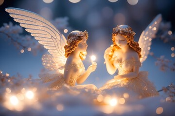 Heavenly Guardians Mesmerizing Angel Figurines. AI Generated. - obrazy, fototapety, plakaty