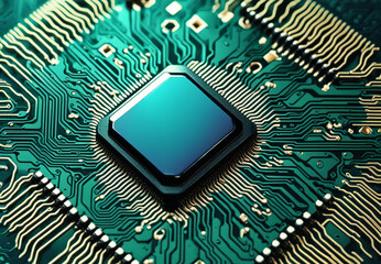 macro photo of printed circuit board with artificial intelligence chip