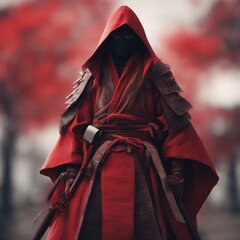 red assassin samurai in a cloak