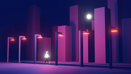 Futuristic night city view with skyscrapers. 3d illustration