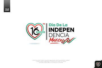 Mexico independence day logotype september 16th with flag background