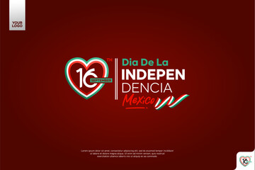 Mexico independence day logotype september 16th with flag background