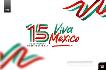 Mexico independence day logotype september 16th with flag background
