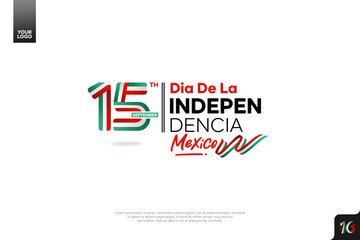 Mexico independence day logotype september 16th with flag background