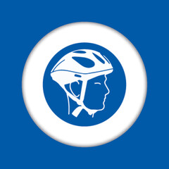 Panneau fond bleu equipement protection travail obligatoire casque velo cycliste tete