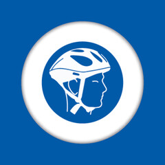 Obraz premium Panneau fond bleu equipement protection travail obligatoire casque velo cycliste tete