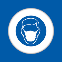 Panneau fond bleu equipement protection travail obligatoire masque respiratoire