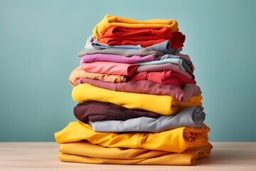 Stack of colorful clothes. Pile of clothing background.