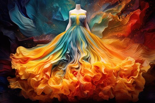 Multi-colored dress made of liquid paints. Generative AI