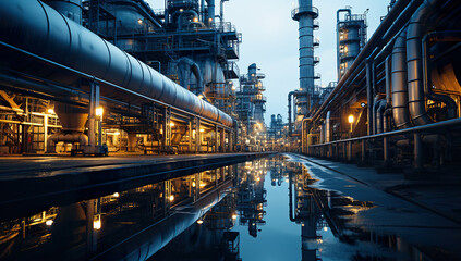 Oil and gas refinery, large pipelines for transportation