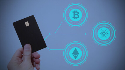 Cryptocurrency payment card. New virtual money concept