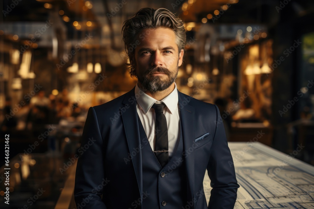 Poster caucasian man architect backdrop scene smart generative ai