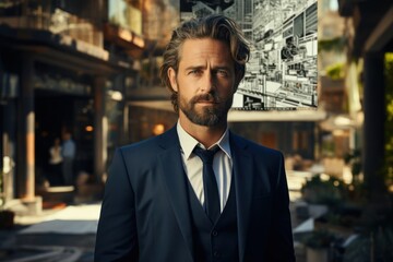 Fototapeta premium Caucasian Male Architect Backdrop Scene Impressive Generative AI