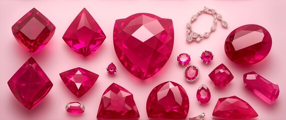 Collection of ruby gemstones, isolated objects, non overlapping from Generative AI
