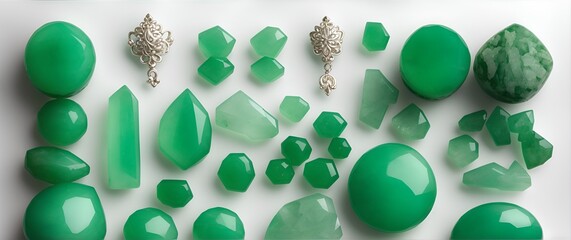 Collection of jade gemstones, isolated objects, non overlapping from Generative AI