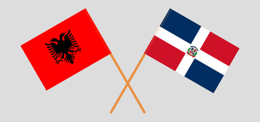 Crossed flags of Albania and Dominican Republic. Official colors. Correct proportion