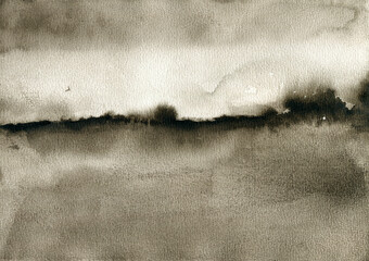 Watercolor Abstract Landscape in Sepia