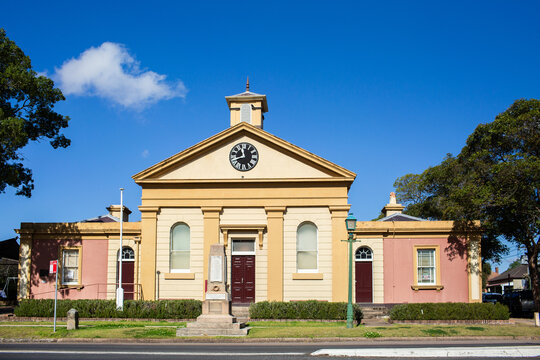 Morpeth Court House now museum with clock on historic architecture