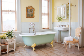 Vintage bathroom with an old fashioned claw-foot bathtub