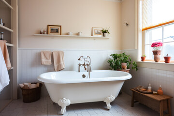 Fototapeta na wymiar Vintage bathroom with an old fashioned claw-foot bathtub