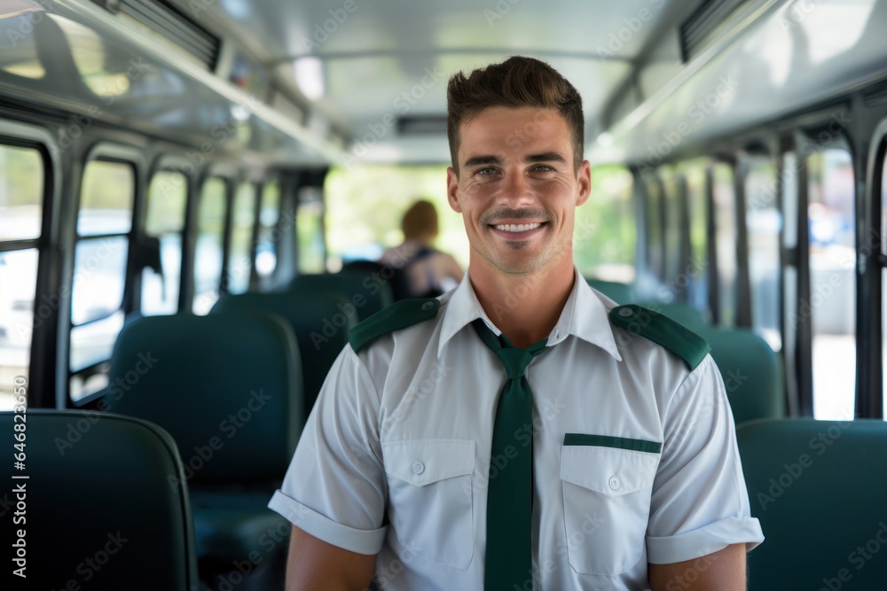 Poster caucasian man bus driver backdrop scene captivating generative ai