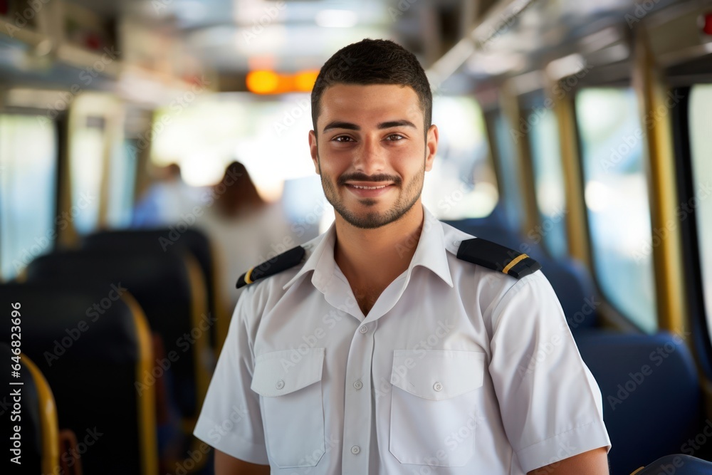 Poster caucasian man bus driver background good looking generative ai
