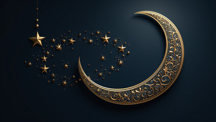 Exquisite Islamic Crescent and Star on Deep Blue