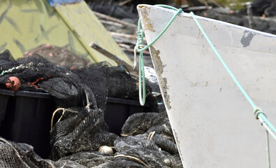 Fishing equipment, little boat, nets and floats