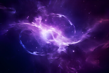 purple background with swirling waves with black stars and shining stars