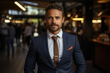 Fototapeta premium Caucasian Male Ceo Backdrop Scene Hard Working Generative AI