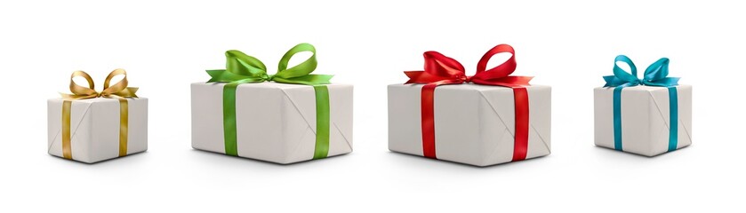 A collection of red, green, blue and gold gift wrapped Christmas, birthday or valentines presents...