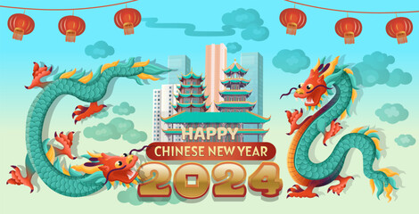 Chinese dragon, symbol of 2024. zodiac symbol, Calendar 2024