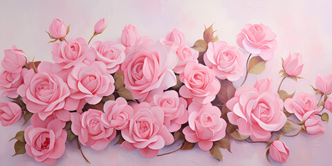 Fototapeta na wymiar Pink Roses oil painting 