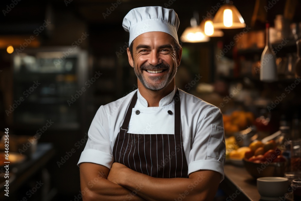 Poster caucasian male chef background captivating generative ai