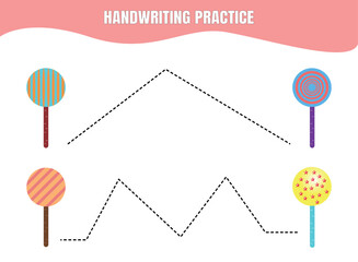 Handwriting practice for kids. Tracing lines activity. Educational worksheet design for preschool or kindergarten students.