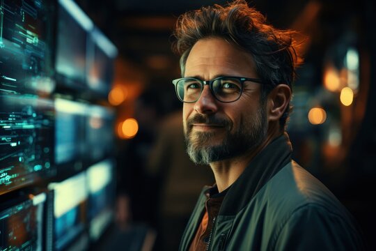 Caucasian Male Computer Programmer Backdrop Smart Looking Generative AI