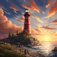 Obraz premium lighthouse at sunset