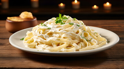 fettuccine with parmesan cheese with wood background