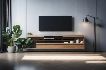 Cabinet TV, Shelf in modern empty room, design