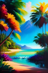 Fototapeta na wymiar Painting of a tropical landscape