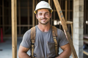Caucasian Man Construction Worker Background Impressive Generative AI