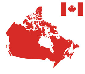 Map of Canada with Canadian flag.