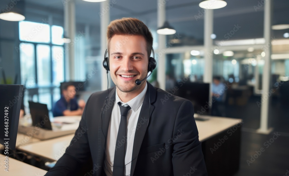 Aufkleber caucasian man customer service representative background captivating generative ai