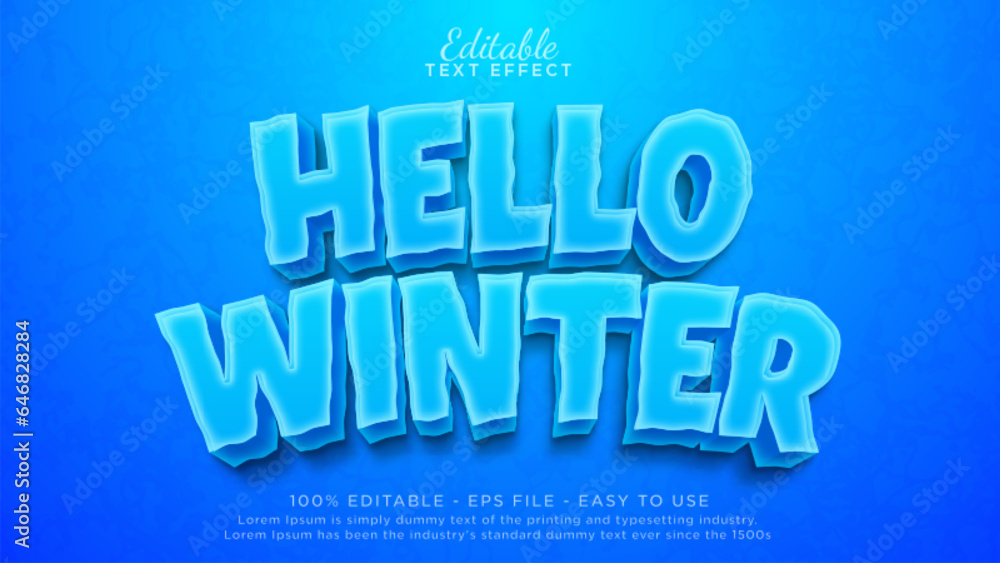 Poster hello winter editable text effect. frosted ice text effect