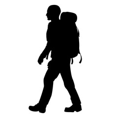 Adventure man backpacker silhouette. Vector illustration