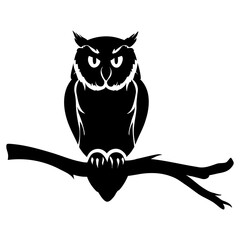 Owl on tree branch silhouette. Vector illustration