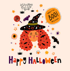 Happy Halloween illustration with witch