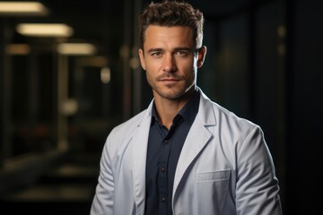 Obraz premium Caucasian Man Doctor Background Charming Generative AI