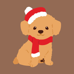 Simple and adorable illustration of Toy Poodle in Christmas time